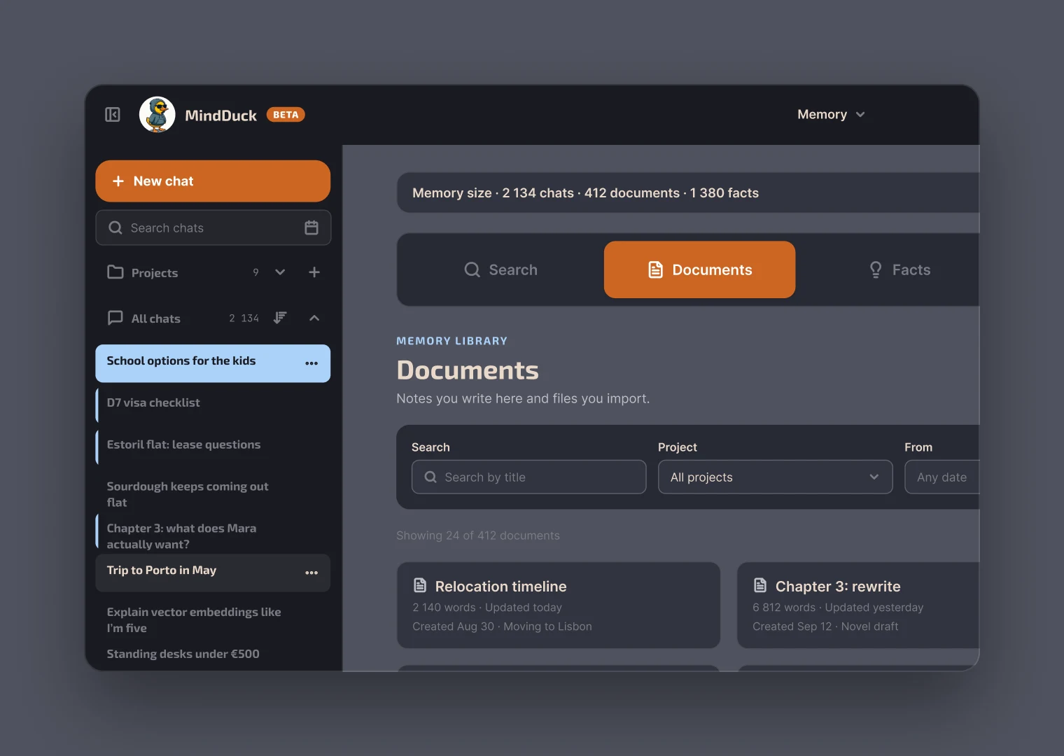 Chats, documents and facts, neatly organised for easy work